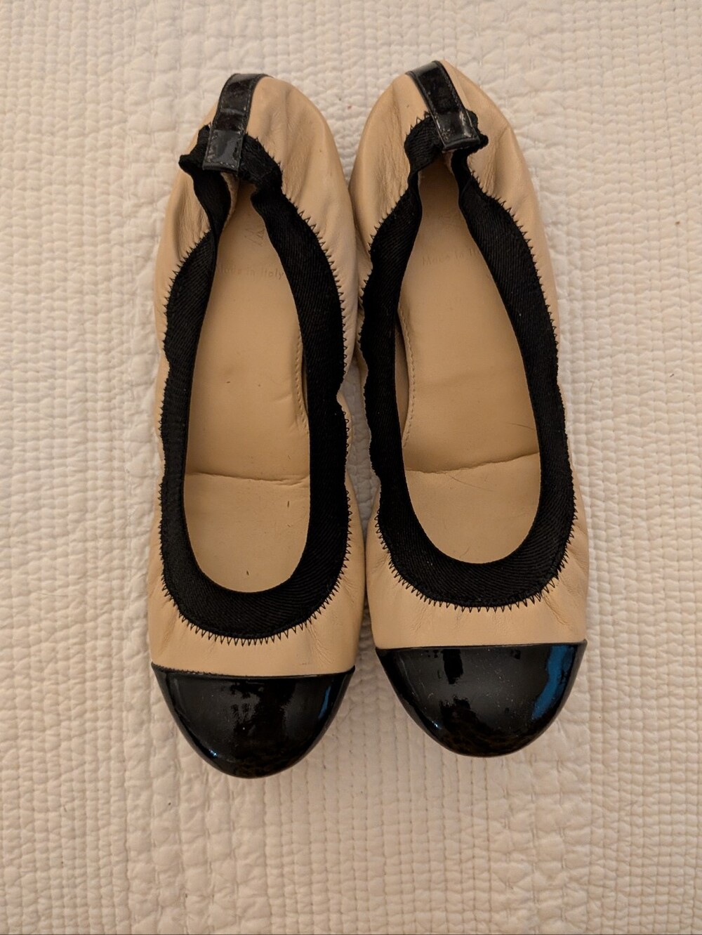 J. Crew Beige and Black Cap-Toe Ballet Flats 8.5